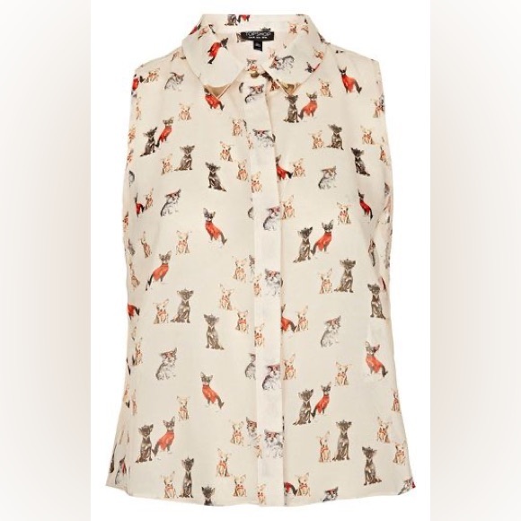 TopShop Dog Print Sleeveless Crop Shirt Size 2 ASO Taylor Swift - Picture 2 of 4